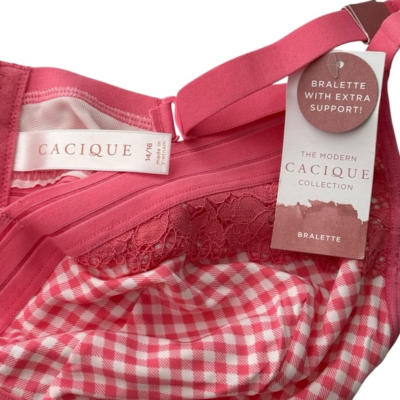 Cacique Bralette 14/16 NWT Pink Gingham Plaid Adjustable Unlined Comfortable - Picture 6 of 6